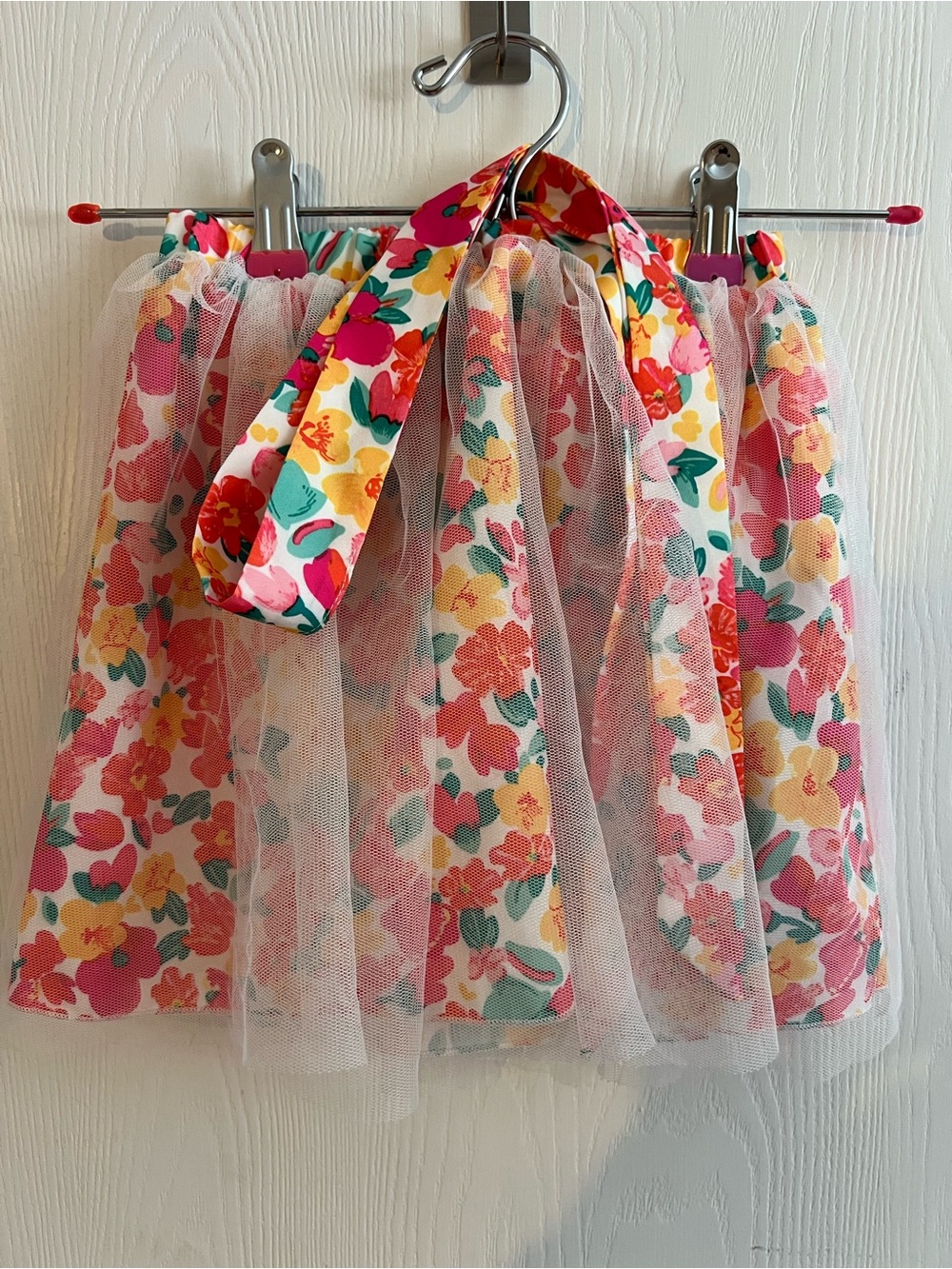 Floral Tulle Layered Skirt in Pink, Yellow & Teal